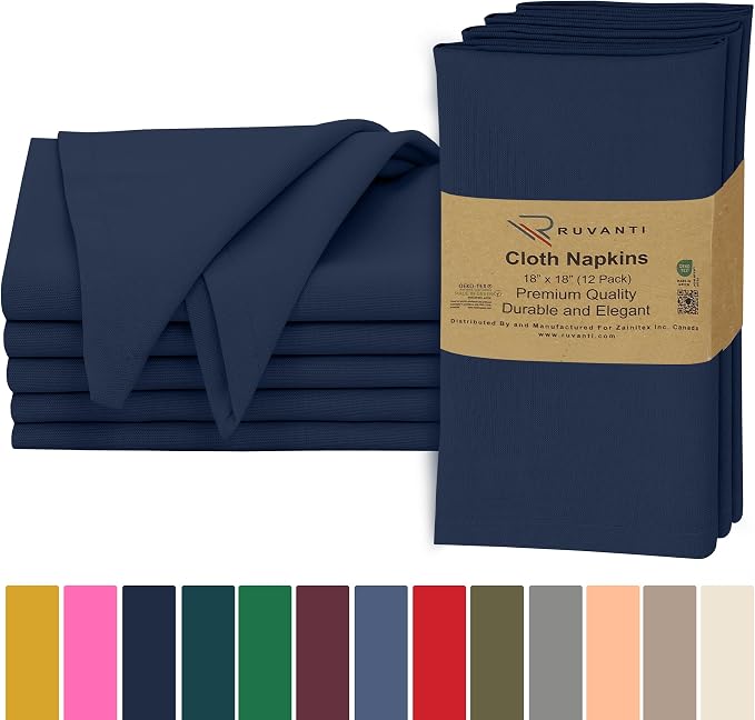 Ruvanti Cloth Napkins Set of 6, 18x18 Inches, 100% Cotton, Washable, Soft & Absorbent, Perfect for Wedding, Christmas, ‎Thanksgiving Dinners - Pageant Blue - Image 9