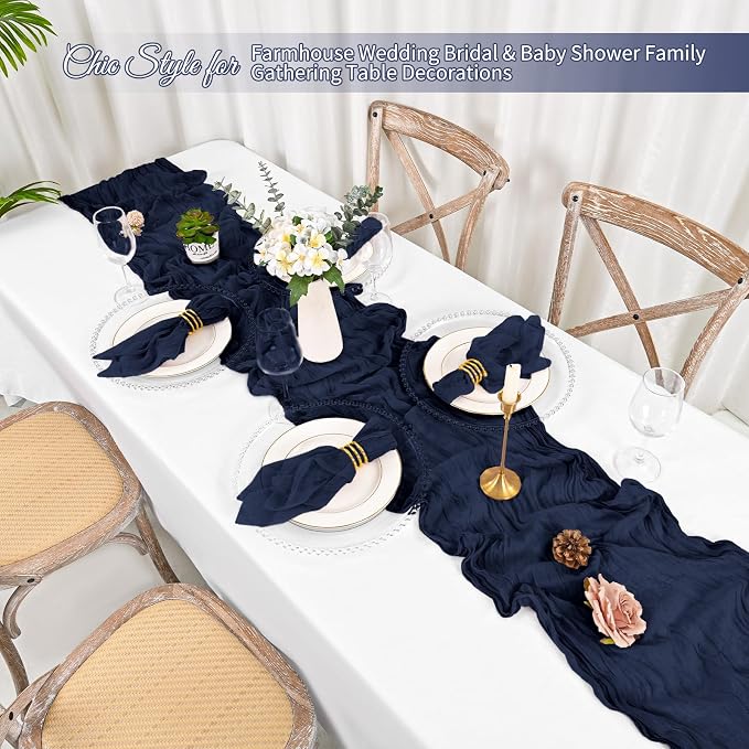 50 Pack Navy Blue Napkins 20x20Inch Cheesecloth Napkins | Blue Elegant Cloth Napkins for Table, Washable Rustic Boho Gauze Napkins, for Wedding Party Bridal Baby Shower Dinner Decor - Image 5