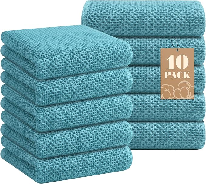 Homaxy 100% Cotton Waffle Weave Kitchen Towels, 10-Pack, Lake Blue | Ultra Soft Absorbent Dish Towels, Quick Drying Cleaning Towels, 13 x 28 Inches by Homaxy