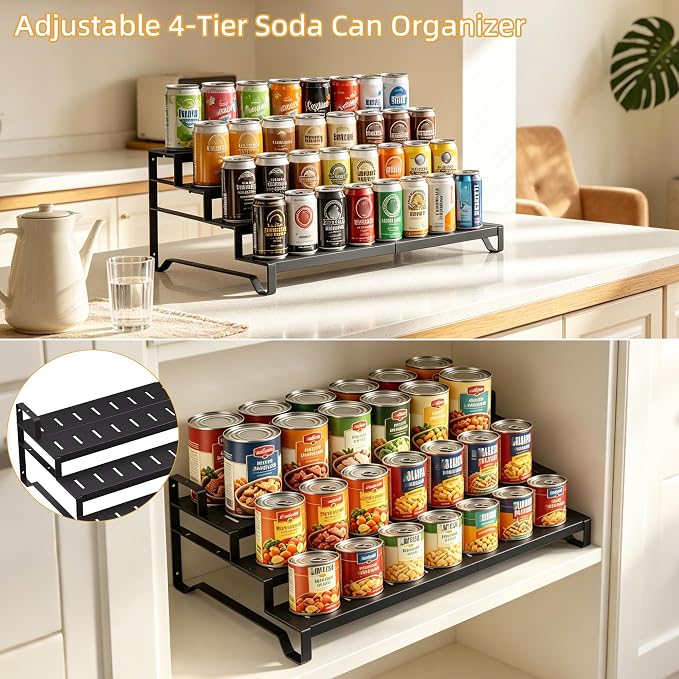 Expandable Can Organizer for Pantry, 4 Tier Metal Canned Food Storage | 13"-21" Adjustable Length, Tiered Reversible Shelf Design, Large-Capacity Storage for Kitchen Cabinets & Countertops - Image 5