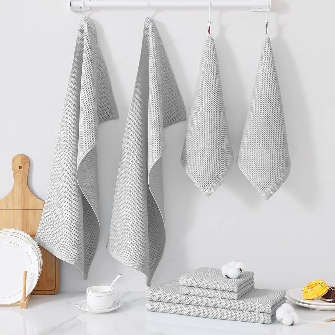 Homaxy 12 Pack 100% Cotton Kitchen Towels and Dishcloths Set, Light Gray | 12 x 12 Inches and 13 x 28 Inches Kitchen Towels Set, Ultra Soft Absorbent Dish Cloths for Washing Dishes - Image 7