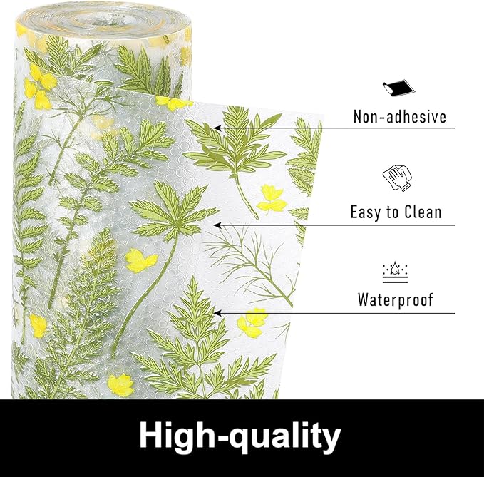 Cooyes Drawer Liner Shelf Liners for Kitchen Cabinets Botanical Refrigerator Liners Waterproof Kitchen Cupboard Liner Drawer Mats EVA Material Non Adhesive Fridge Liner for Shelves（17.5" W x 78.7" L） - Image 3