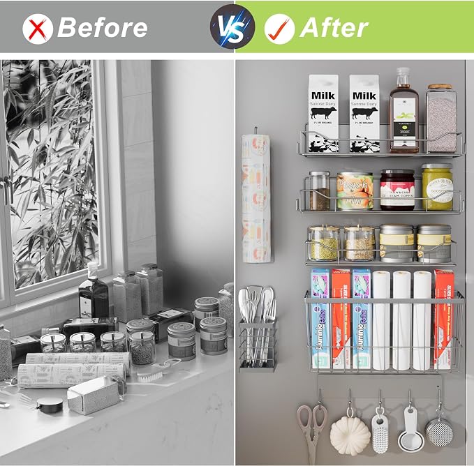 Magnetic Spice Rack for Refrigerator, 7 Pack Magnetic Fridge Shelf for Kitchen Organization Storage, Moveable Spice Organizer W/Paper Towel Holder, Utensil Caddy, Cutting Board Rack (Grey) - Image 5