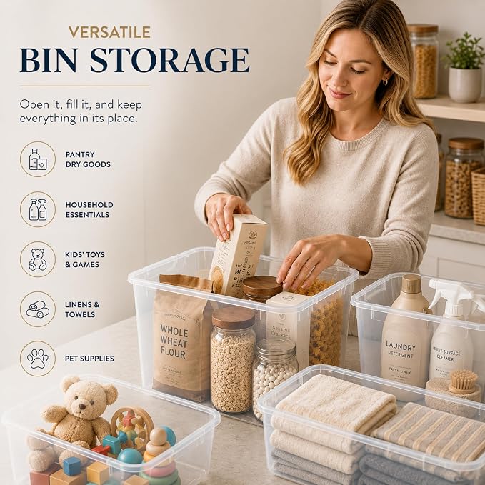 Lustroware Jumbo Food Storage Container Set of 2 with Lids – 12 & 17 Quart Airtight Latching Boxes, Heavy-Duty Stackable Bins for Rice, Flour, Pet Food, Closet, Pantry, Kitchen, Pantry, Made in Japan - Image 3