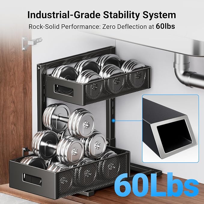 TISTAYA Under Sink Organizer, Metal Under Sink Organizers and Storage, Slide Out Pull Out Cabinet Organizer for Kitchen, Bathroom, Pantry, Laundry, Study, Black - Image 4