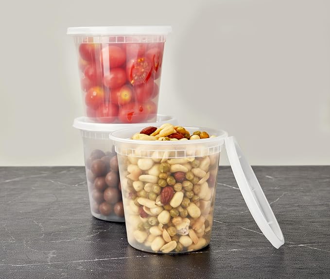 [24 OZ, 25 Sets Plastic Deli Food Storage Containers with Airtight Lids | Microwave-, Freezer-, Dishwasher-Safe | BPA Free | Heavy-Duty | Meal Prep | Leakproof | Recyclable (Pack of 2) - Image 5