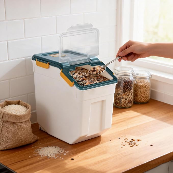 RUIAN 2Pcs Large Flour Storage Container Bin 50Lb Airtight Rice Storage Containers with Wheels Seal Locking Lid, BPA Free with Measuring Cup&Scoop for Flour, Rice, Grain 100LBS Total (Blue) - Image 7
