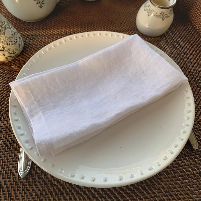 Linen Napkins –100% French Flax – Stonewashed Pure Linen Cloth Napkins - Size 18 Inch x 18 Inch – Set of 4 (Pure White) - Image 4