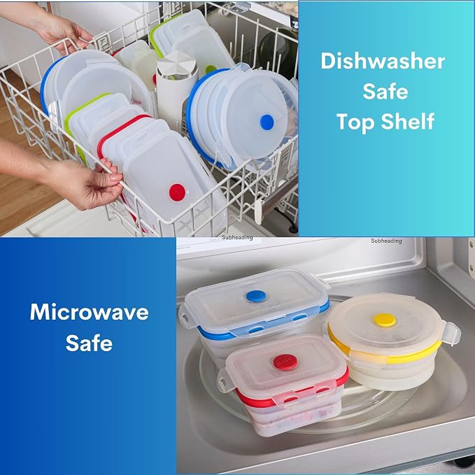 Collapsible Food Storage Containers, 3 Piece, 40 oz | Silicone, Airtight Lids, Space-Saving, Reusable Meal Prep, Microwave, Freezer & Dishwasher Safe - Image 3