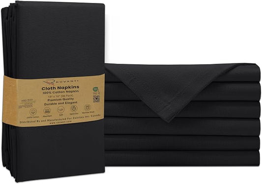 Ruvanti Cloth Napkins Set of 6, 100% Cotton High GSM 18x18 Inches Soft, Washable, Highly Durable & Absorbent, Perfect for Parties, Christmas, Thanksgiving Dinners – Black Beauty by Ruvanti