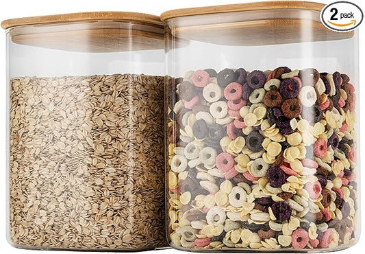 D2scrma 115oz Airtight Glass Square Storage Canister with Bamboo Lid Set of 2(3400ml*2) Large Storage Container Gallon Glass Jars, for Sugar, Flour, and Coffee bean (with Black Lable) by Delicatedtoservicecustomer