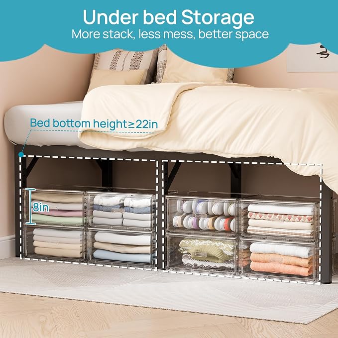 Vtopmart 4 Pack Large Clear Stackable Storage Drawers 23QT | Easily Assemble Plastic Closet Storage Bins, Dust-Proof UnderBed Organizer for Clothing, Sweater Organization - Image 5