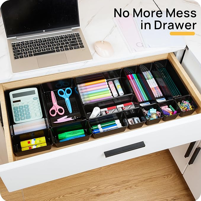 Vtopmart 25 Pack Plastic Drawer Organizers with Non-slip Rubber Pads | 4-Size Versatile Makeup Organizer, Storage Containers Small Bins for Makeup, Jewelries, Bedroom, Kitchen Utensils and Office - Image 3