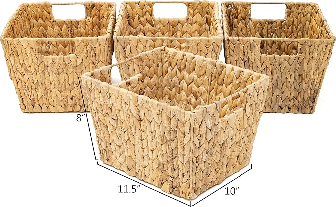 Trademark Innovations Hyacinth Storage Basket with Handles, Rectangular (Set of 4, 11.5") - Image 3
