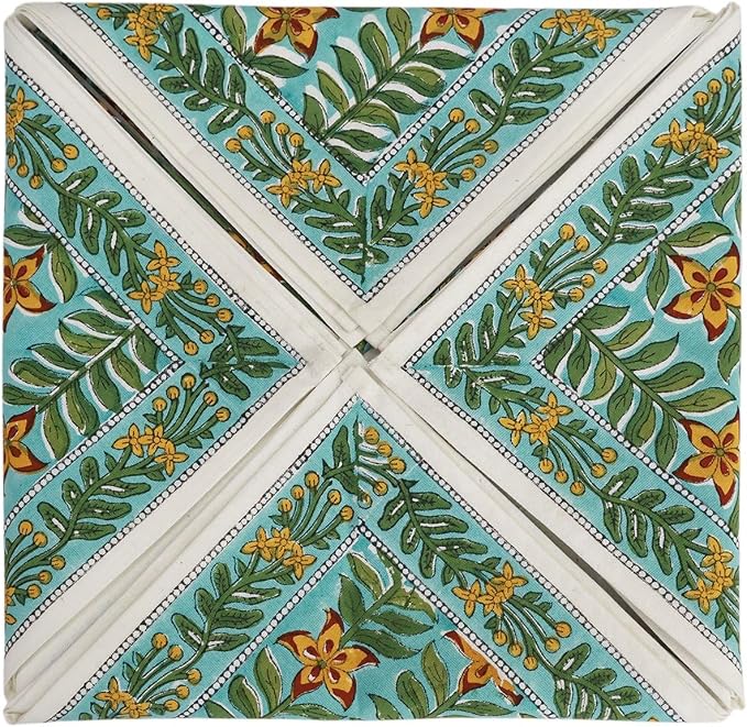 14x14 Inches Cotton Napkins Set of 4, Yellow Green, Washable Hand Block Printed Reusable Cloth Napkins for Dinning, Party, Wedding, Home Decor Fall - Image 6