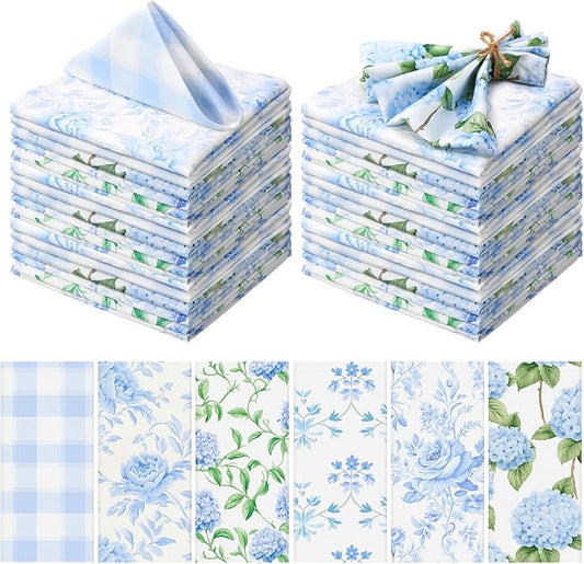 24 Pcs Floral Cloth Napkins 6 Patterns Washable Dinner Tea Party Napkins Reusable Plant Flowers Square Napkin Cotton Towel Decorative for Summer Wildflower Party(Blue Hydrangea) by Unknown
