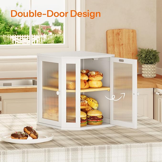 HOOBRO Bread Box, Bamboo Bread Box for Kitchen Countertop, 2-Tier Corner Bread Box, Large Capacity Bread Bin, Food Storage Box, Bread Storage Container for Kitchen, Dining Room, White WT12MB01 - Image 5