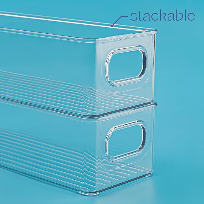 Plastic Food Storage 8 Pack Clear Container Bin with Handles for Organizing Kitchen, Pantry, Fridge, Freezer, Pantry,Bathroom. 10"x4"3" - Image 4
