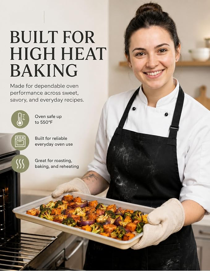 Ceramic Baking Sheet Half Size 17"x11" - Heavy Duty 0.6mm Aluminized Steel Pan, KFCC Ceramic Coating Nonstick Cookie Sheet, Oven Safe to 550°F, Rustproof & Warp Resistant Baking Tray - Image 2