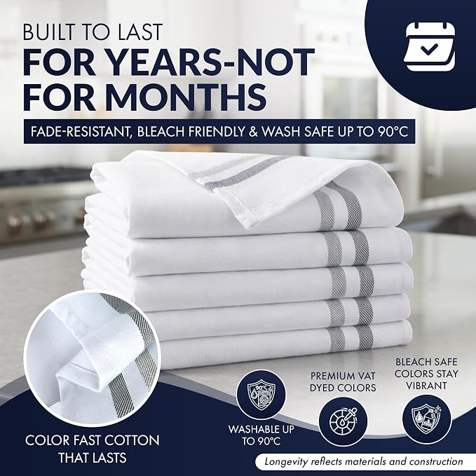 100% Cotton Kitchen Towels, Highly Absorbent Dish Towels for Kitchen with Hanging Loop, Large 20"x28" Washable Towels, Gray Shades,12 Pack - Image 5