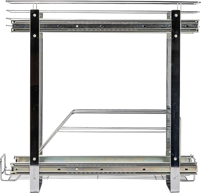 Household Essentials Glidez Multipurpose Chrome-Plated Steel Pull-Out/Slide-Out Storage Organizer for Cookware and Bakeware - 2-Tier Design - Fits Standard Size Cabinet or Shelf, Chrome - Image 7