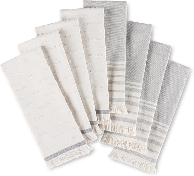 KitchenAid Vintage Stripe Kitchen Towels 8-Pack, Absorbent 100% Woven Cotton, Charcoal Grey/Ivory, 17”x28” by KitchenAid