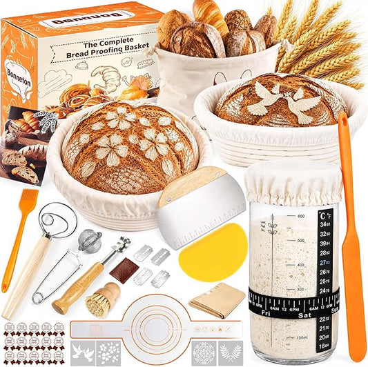 Sourdough Bread Proofing Basket Set, 47PCS Banneton Bread Proofing Set with Round & Oval Rattan Baskets, Bread Lame, Dough Scraper & Baking Tools for Beginner & Artisan Home Bakers (47) by Unknown