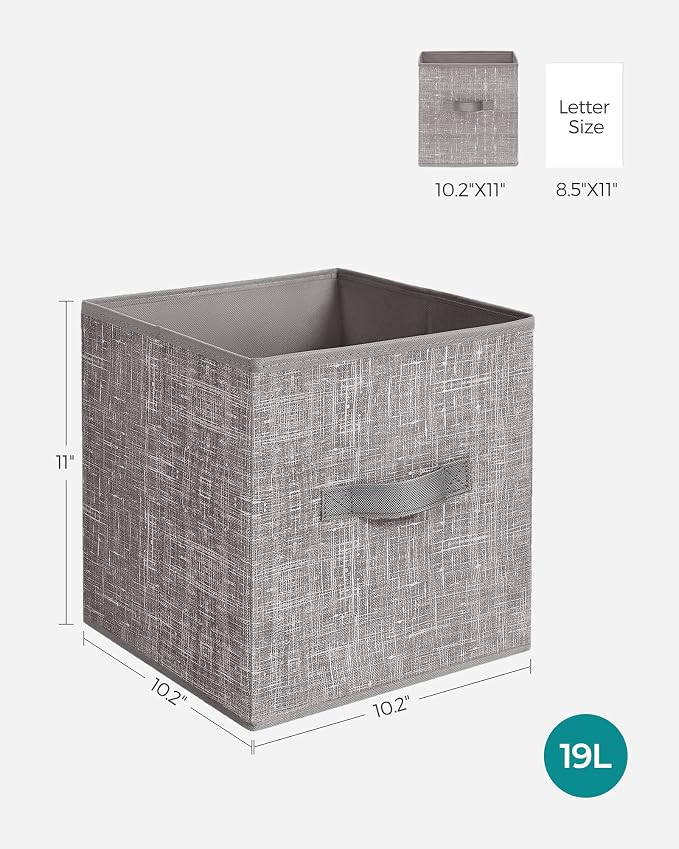 SONGMICS Storage Cubes, 11-Inch Non-Woven Fabric Bins with Double Handles, Set of 6, Closet Organizers for Shelves, Foldable, for Clothes, Taupe UROB026K01 - Image 3