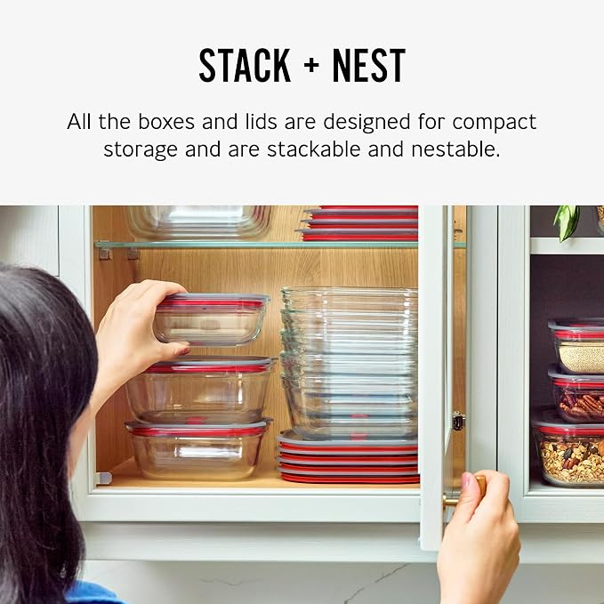 BLACK + BLUM Stack + Nest Glass Food Storage Container Set | Mix Set 4 Pack | Meal Prep Boxes with Airtight & Leak-Proof Lids. Borosilicate Glass, Oven, Air-Fryer, Microwave, Freezer & Dishwasher Safe - Image 3