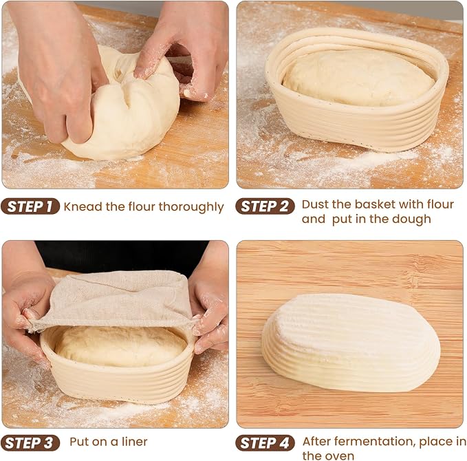 6 Inch Oval Banneton Bread Proofing Basket Set of 6, Kikcoin Mini Sourdough Bread Baking Supplies, Small Banneton Basket Proofing Baskets for Sourdough Bread Baking - Image 5