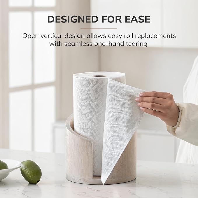 Anji Mountain Wooden Paper Towel Holder with Metal Holder, Holder Stand for Kitchen Roll Organizer & Kitchen Dining Table Home Décor, Countertop Fits Jumbo & Mega Rolls - Whitewash/Nickel, Classic - Image 5