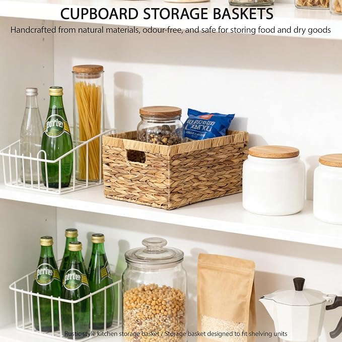 Woven Natural Water hyacinth basket Rectangular organizer basket with Handle for Desktop, Bathroom, Entryway,Kingwillow.(Small) - Image 5