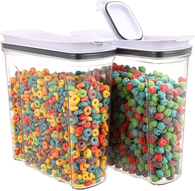 Cereal Containers Storage Set, Airtight Food Storage Container with Lid 4L/135.2oz, 2PCS BPA-FREE Plastic Pantry Organization Canisters for Rice Cereal Flour Sugar Dry Food in Kitchen by FreshKeeper
