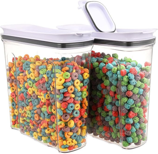Cereal Containers Storage Set, Airtight Food Storage Container with Lid 4L/135.2oz, 2PCS BPA-FREE Plastic Pantry Organization Canisters for Rice Cereal Flour Sugar Dry Food in Kitchen by FreshKeeper