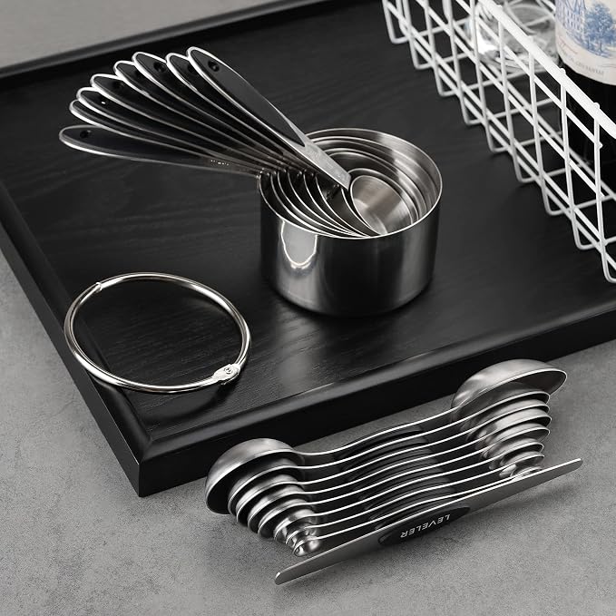 Measuring Cups and Spoons Set of 17 Double Sided Magnetic Measuring Spoons | Stainless Steel Measuring Cups Nesting Magnetic Measuring Spoons Set with 1 Leveler for Dry and Liquid Ingredients - Image 6