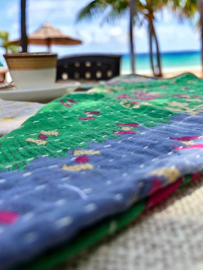 Mango Gifts Kantha Cloth Napkins Set of 12 – Handmade Cotton Reusable Dinner Napkins, 16x16 Inch, Assorted Boho Colors, Eco Friendly Table Linen for Weddings & Parties - Image 3