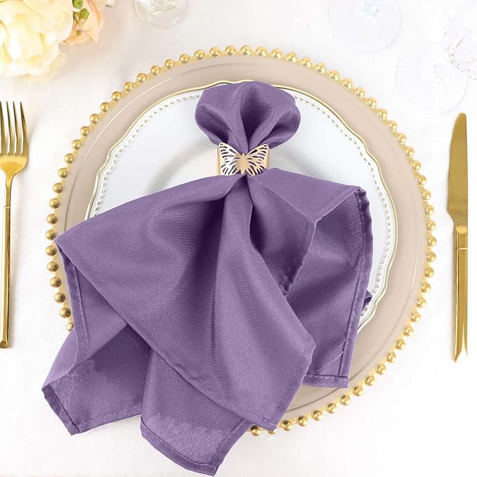 Efavormart Premium Cloth Napkins Set of 100, 20x20 Inch Violet Seamless Dinner Napkins, Washable Linen Table Napkin Cloth with Hemmed Edges for Weddings, Party and Banquet by efavormart