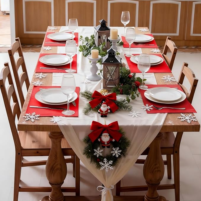 Cloth Red Placemats Set of 8, Linen Type Fabric Placemats Machine Washable Heat Resistant Placemats Polyester Place Mats for Halloween, Thanksgiving, Christmas and Valentine Dining Table (Red) - Image 4