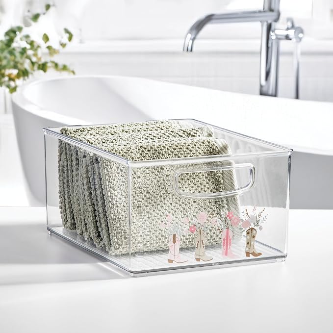 iDesign Bathroom Organizer Bin, Clear/Western | Decorative Print, Stackable, Plastic Storage Basket, For Makeup & Vanity Organization - Image 2
