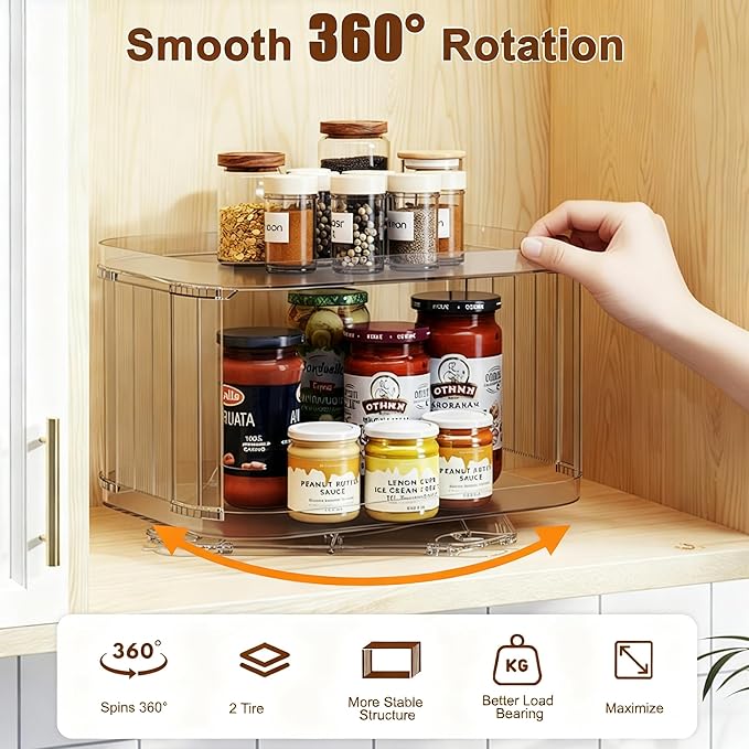 Lazy Susan Organizer for Cabinet, Pantry, Countertop (2 Tier 14" x 10" Clear - 2 Pack, Rectangular) - Image 4