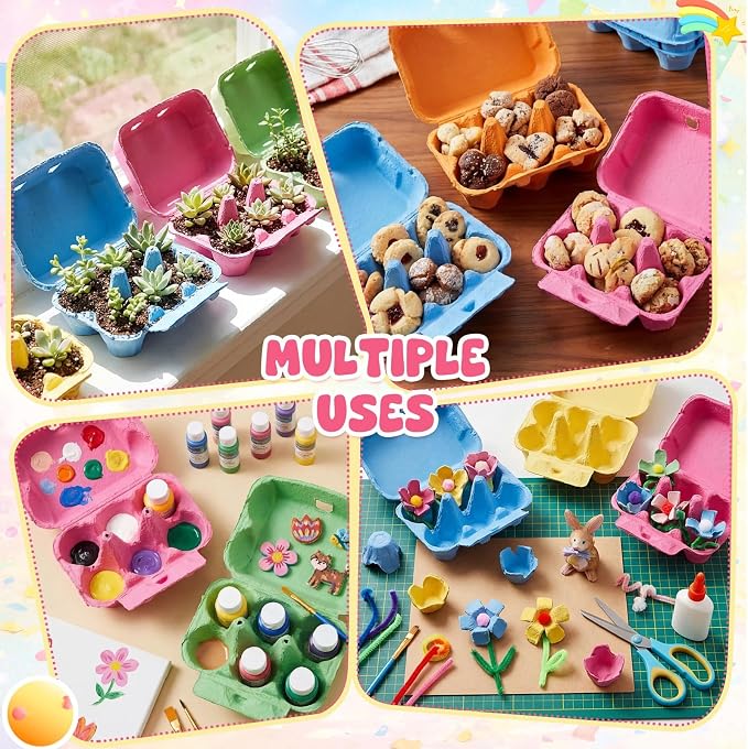 Rtteri 48 Pieces Colored Paper Pulp Egg Cartons 2 x 3 Colorful Style Vintage Blank Egg Cartons for Fresh Duck Quail Storage Kitchen Family Farmhouse - Image 5