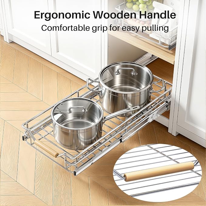Pull out Cabinet Organizer, 9"W X 21"D, Heavy Duty Smooth Sliding Under Cabinet Shelves for Pots and Pans, Full-Extension Roll out Drawers, Slide out Organization for Home Kitchen Pantry - Image 7