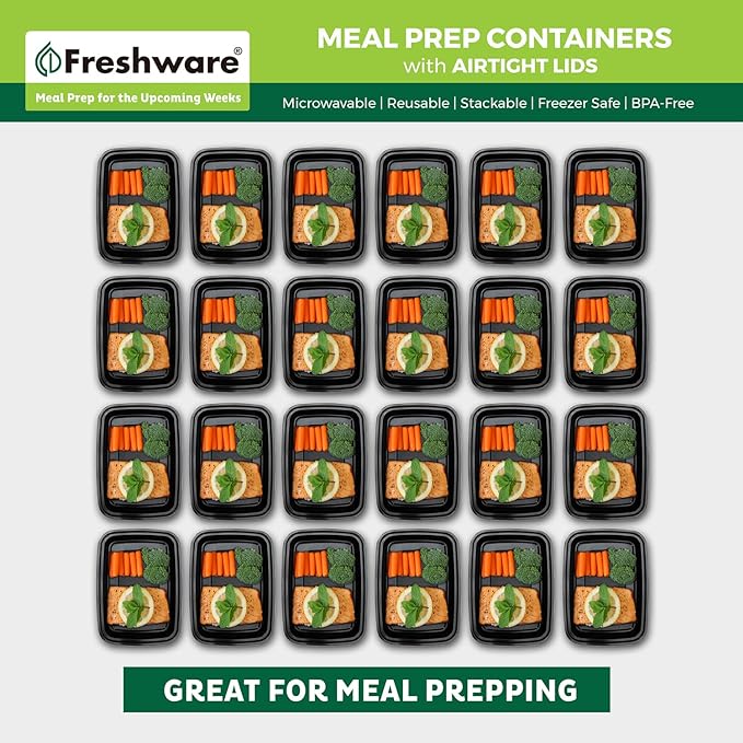 Freshware Meal Prep Containers [50 Pack] 1 Compartment with Lids, Food Storage Containers, Bento Box, BPA Free, Stackable, Microwave/Dishwasher/Freezer Safe (24 oz) - Image 3