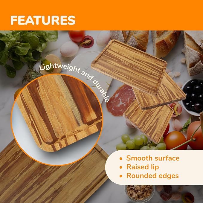 BambooMN Rectangular Bamboo Serving Tray - Tiger Stripe - 11 x 8.9 x 0.6 - Image 4