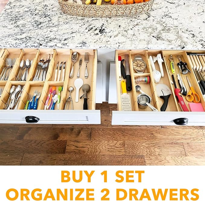 SpaceAid Bamboo Drawer Dividers with Inserts and Labels, Kitchen Adjustable Drawer Organizers, Expandable Organization for Home, Office, Dressers and Bathroom, 8 Dividers with 18 Inserts (17-22 in) - Image 5