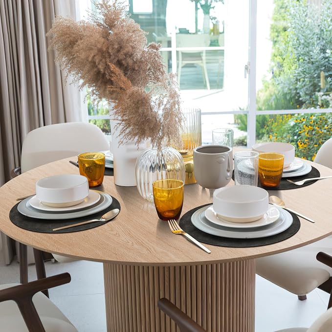 ADRIMER Placemats, Heat Resistant Round Placemats Set of 6 Washable, Waterproof Table Mats, Wipeable Faux Leather Place Mats for Kitchen, Dining Room, Dark Grey - Image 2