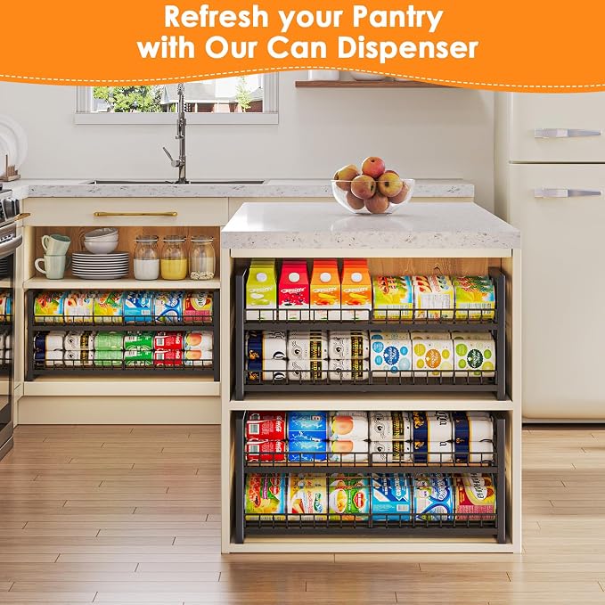 JKsmart 2-Tier Stackable Can Organizer, Extra-Long Can Rack for Pantry Storage, Adjustable Can Dispenser Holds Up to 64 Cans, 12mm Metal Frame, Super Sturdy Holders for Various Canned Food Soda-2 Pack - Image 4