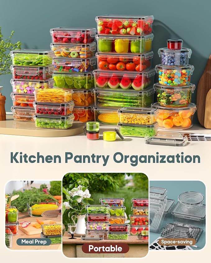 70 PCS Food Storage Containers with Lids Airtight, (35 Lids & 35 Containers) Leak proof Containers Set for Kitchen, Meal Prep, BPA-Free, PVC-Free Plastic, Microwave/Dishwasher Safe, Extra Labels & Pen - Image 7