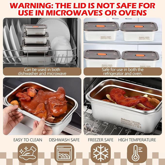 4 Pack Large Stainless Steel Food Storage Containers with Leak-proof Lids 316 Metal Meal Prep Container Lunch Box Freezer Safe Microwave Safe for Meal Prep Bento (41oz, 61oz, 95oz, 128oz) - Image 2