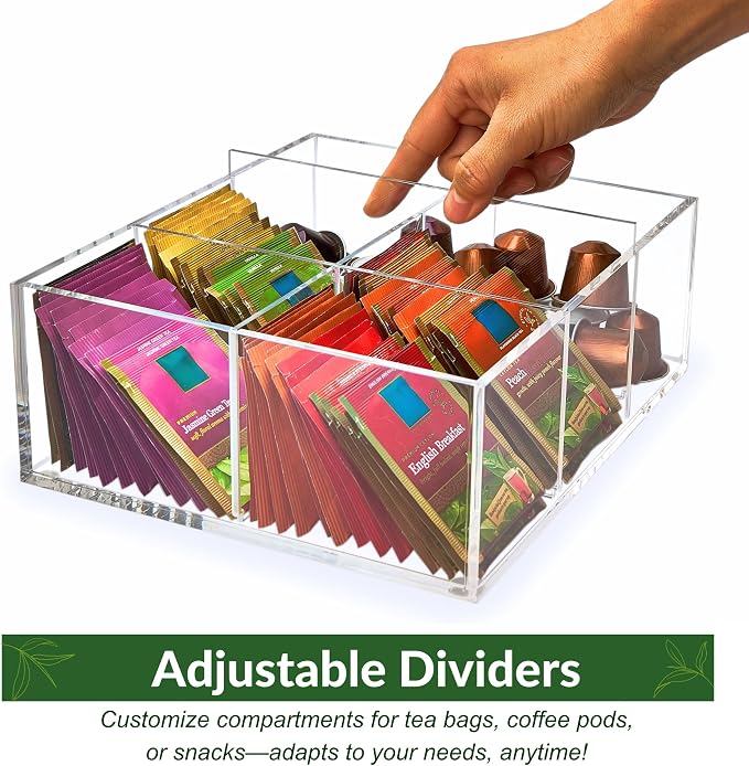 Heavy-Duty Acrylic Tea Bag Organizer, 6-Compartment Storage Box | Perfect Organizer: 6-compartment design keeps tea bags and coffee pods neatly sorted, saving space on your countertop - Image 4